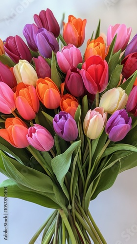 Colorful bouquet of tulips showcasing vibrant flowers in a floral arrangement