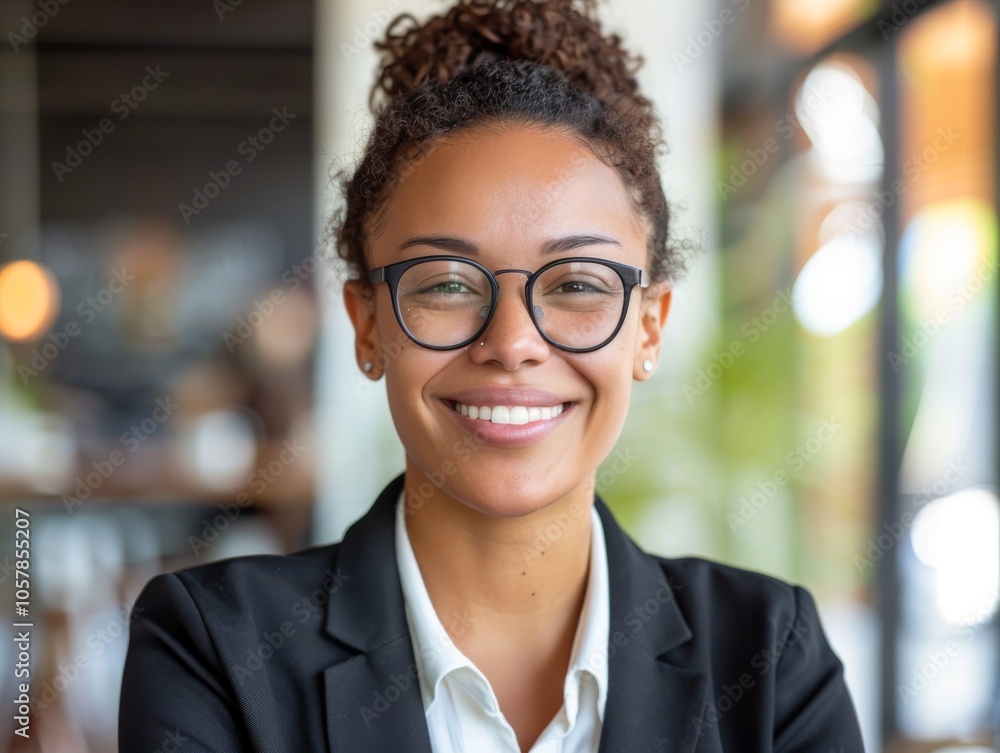 Professional LGBTQ businessperson in a blazer, smiling confidently, with office in the background Professional LGBTQ businessperson in a blazer, smiling confidently, with office in the background