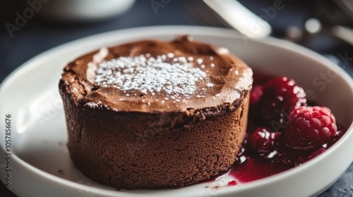 Decadent Chocolate Lava Cake with Fresh Raspberries