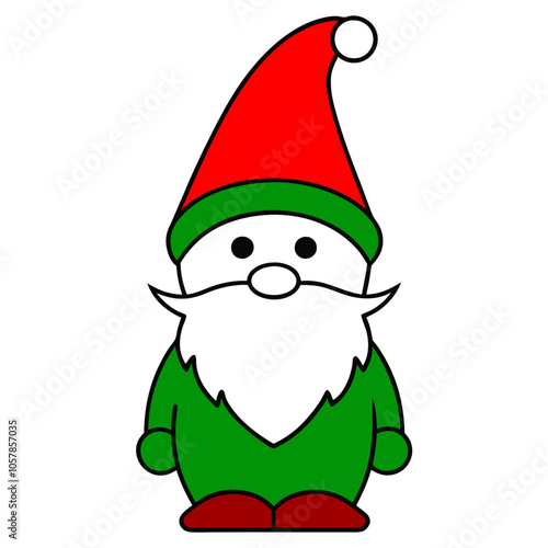 vector outline Holiday Gnome: A quirky little gnome with a tall hat and snowy beard.