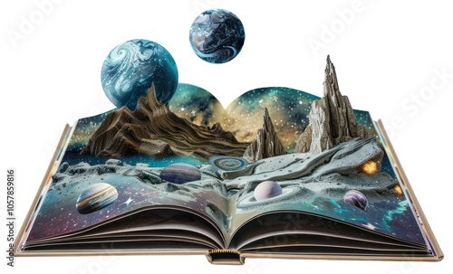 Fototapeta Naklejka Na Ścianę i Meble -  PNG Space station book open illustration.