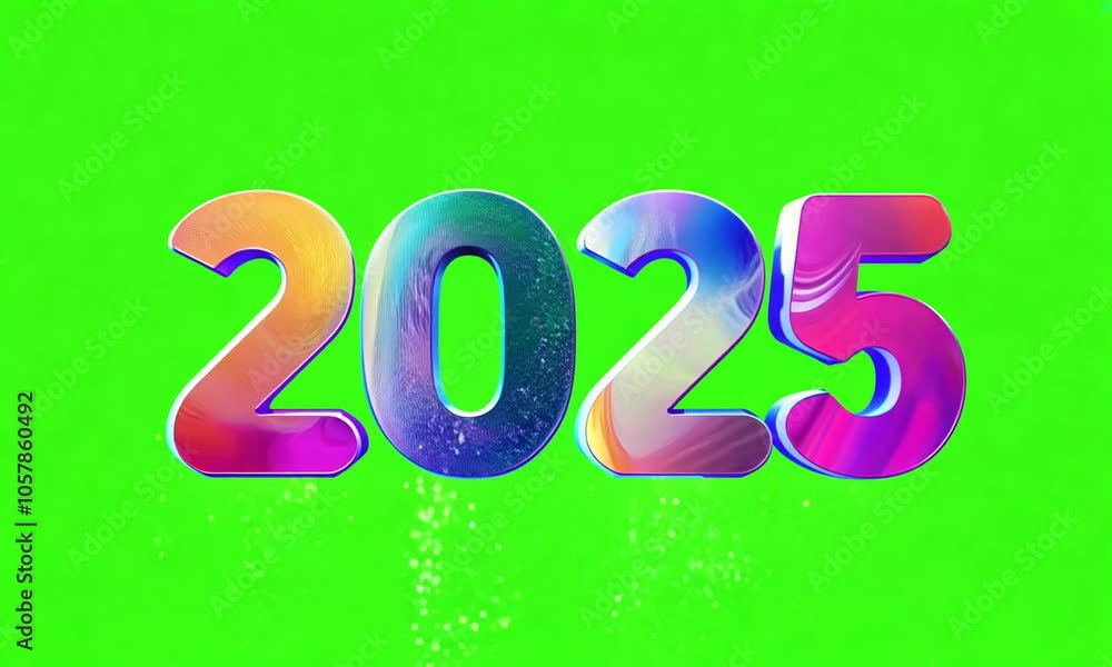Epic 2025 number, year. Colorful style on green screen Epic 2025 number, year. Colorful style on green screen