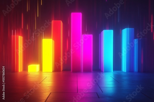 Abstract 3D bar chart, colorful and sleek, data visualization, modern design