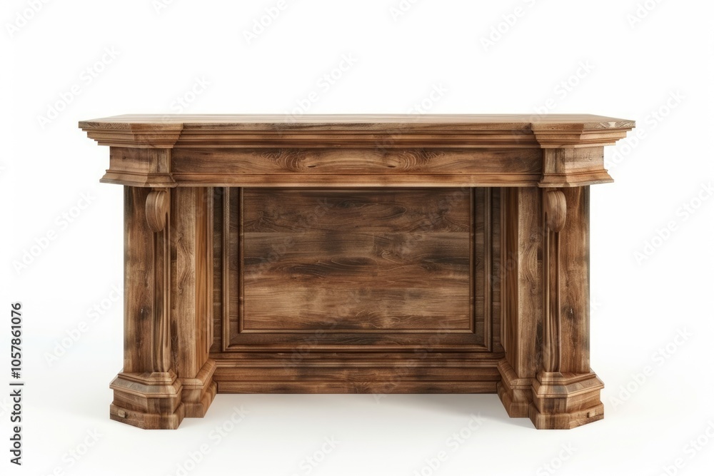 wooden console on white background . corner view wooden console on white background . corner view