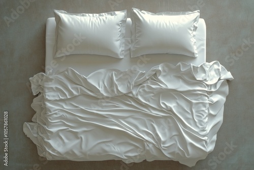 Soft white bedding neatly arranged on a comfortable bed in a serene bedroom s...