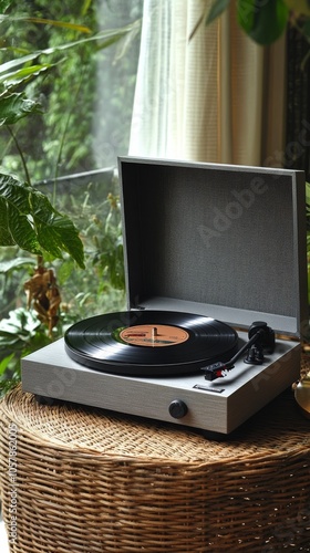 Listening to vinyl records by the window while surrounded by greenery in the ...