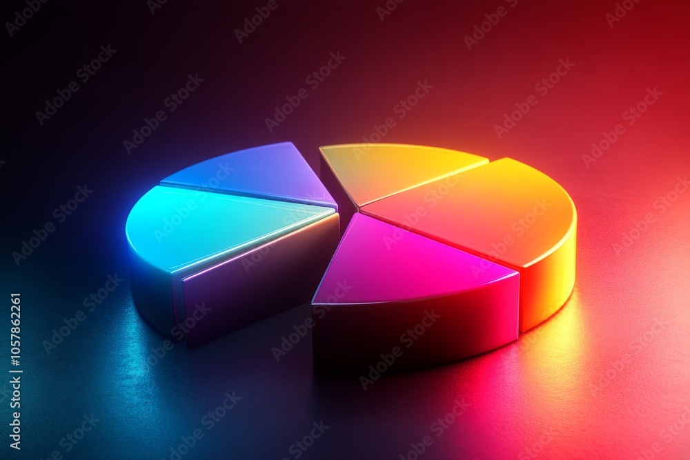 Obraz premium Abstract pie chart, neon effects, futuristic interface, data visualization
