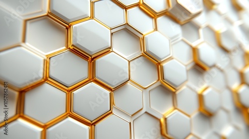 Digital hi-tech luxury: White and gold hexagonal background, sophisticated vector art