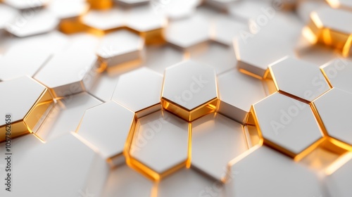 Digital hi-tech luxury: White and gold hexagonal background, sophisticated vector art