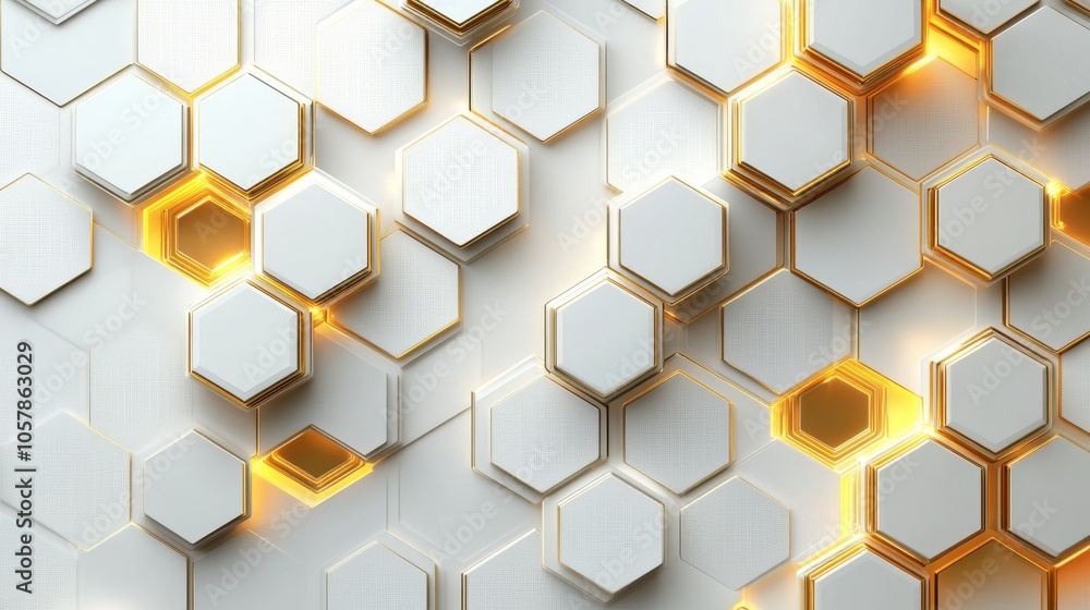Digital hi-tech luxury: White and gold hexagonal background, sophisticated vector art Digital hi-tech luxury: White and gold hexagonal background, sophisticated vector art