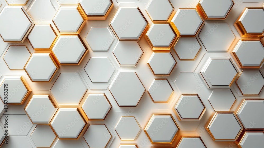 Digital hi-tech luxury: White and gold hexagonal background, sophisticated vector art Digital hi-tech luxury: White and gold hexagonal background, sophisticated vector art