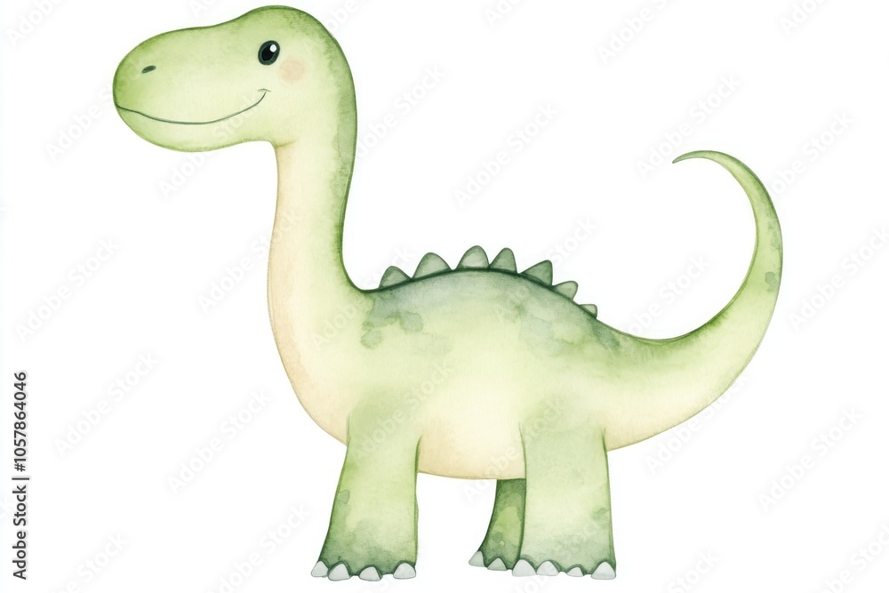 Naklejka premium Cute Green Dinosaur Watercolor Illustration for Kids' Decor and Design