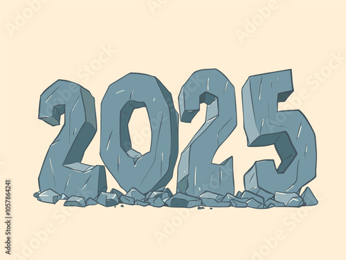 Coming New Year and Christmas 2025. Numbers 2025 from blue-gray ice. Business promotion for the new year.