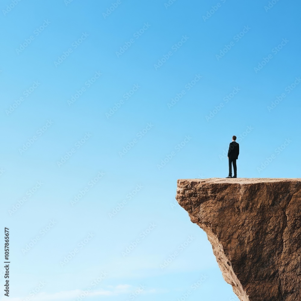 Investor standing at a cliff edge, observing valley potential Investor standing at a cliff edge, observing valley potential