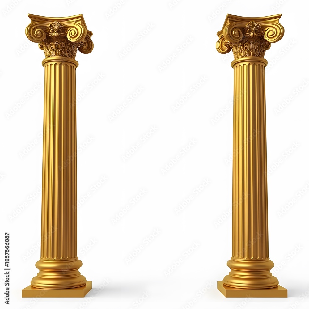 Golden Classical Columns Isolated on White Background Golden Classical Columns Isolated on White Background