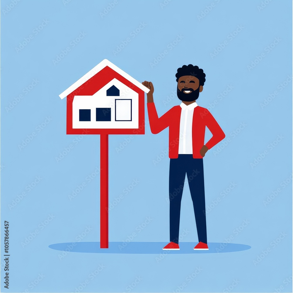 Investor standing next to a real estate sign, considering property purchase Investor standing next to a real estate sign, considering property purchase
