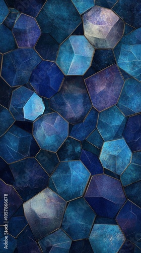 Vibrant blue hexagonal tiles arranged in an artistic pattern showcasing vario...