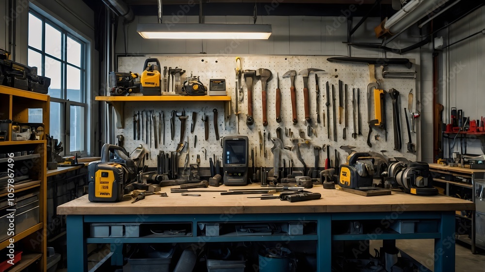 Werkzeugvielfalt an der Wand einer Mechanikerwerkstatt Werkzeugvielfalt an der Wand einer Mechanikerwerkstatt