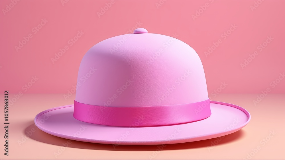 Fototapeta premium Stylish pink hat against soft pink background