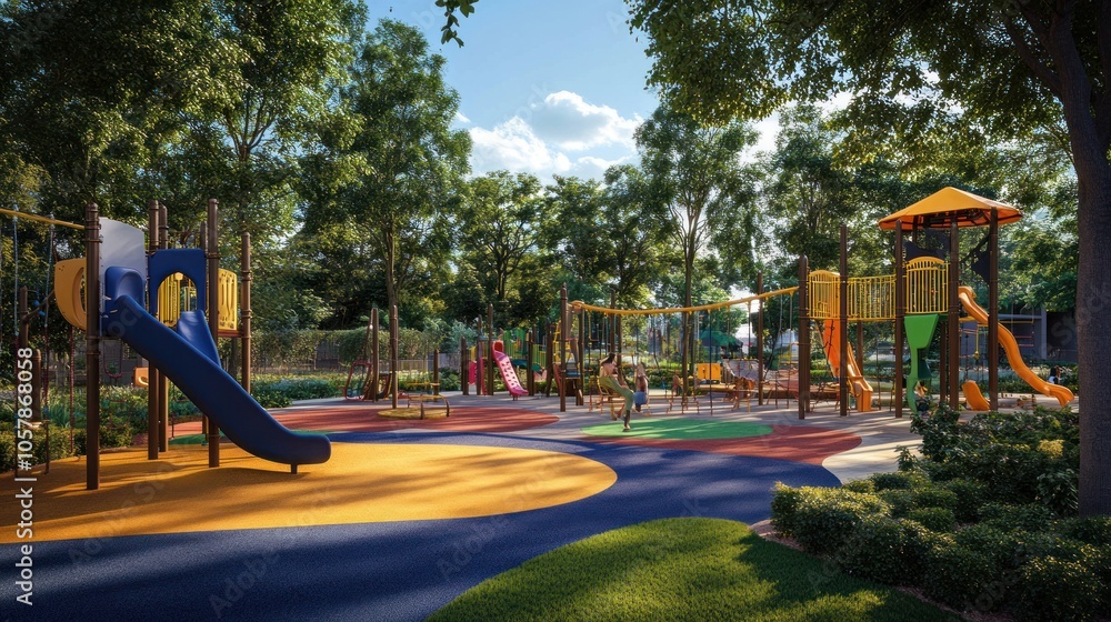Children's Playground in a Lush Green Park