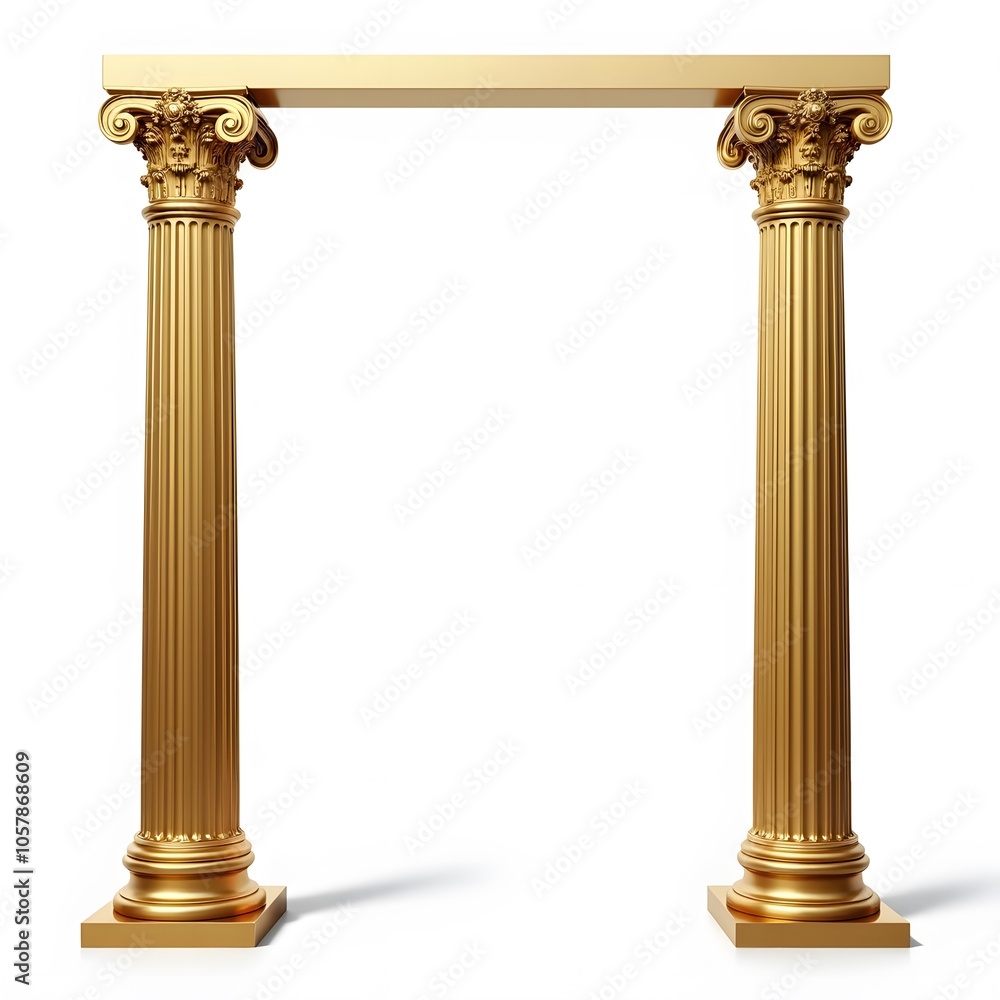Golden Classical Columns Isolated on White Background Golden Classical Columns Isolated on White Background