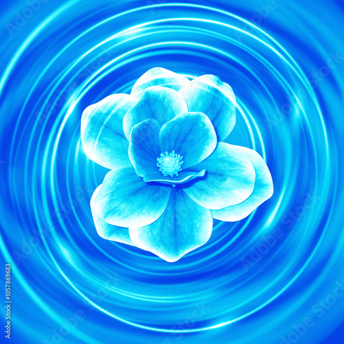 Blue magnolia flower on a blue water background