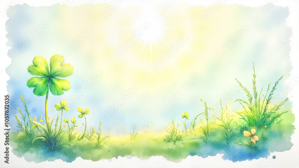 Fototapeta premium Lucky Shamrock in Spring Sunshine with Copy Space