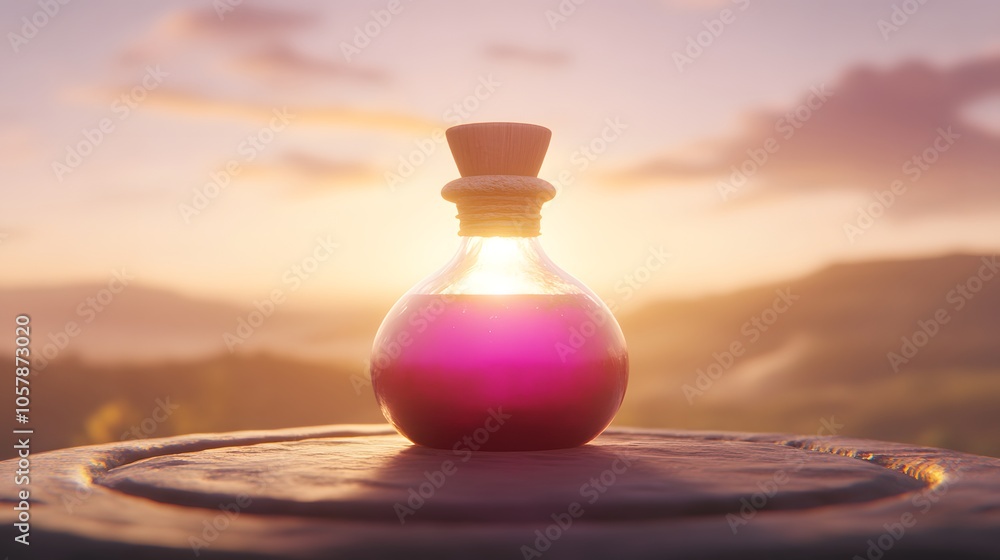 Enchanted Potion with Sunset Background Enchanted Potion with Sunset Background