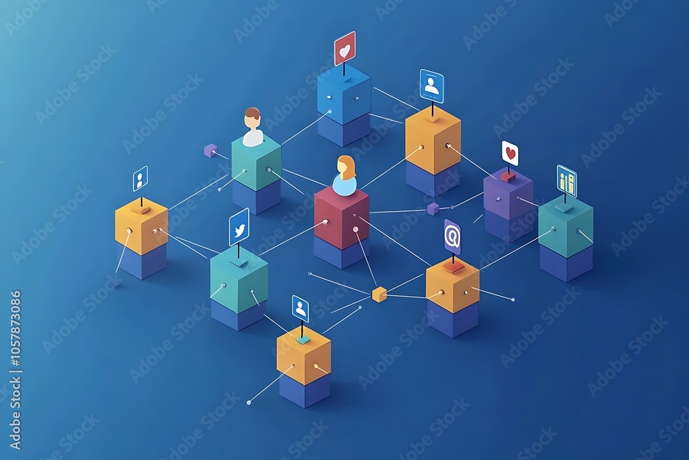 Social Network Diagram Interconnected Blocks and Connections Social Network Diagram Interconnected Blocks and Connections