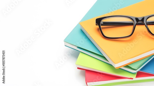 Colorful Textbooks and Notebooks with Glasses