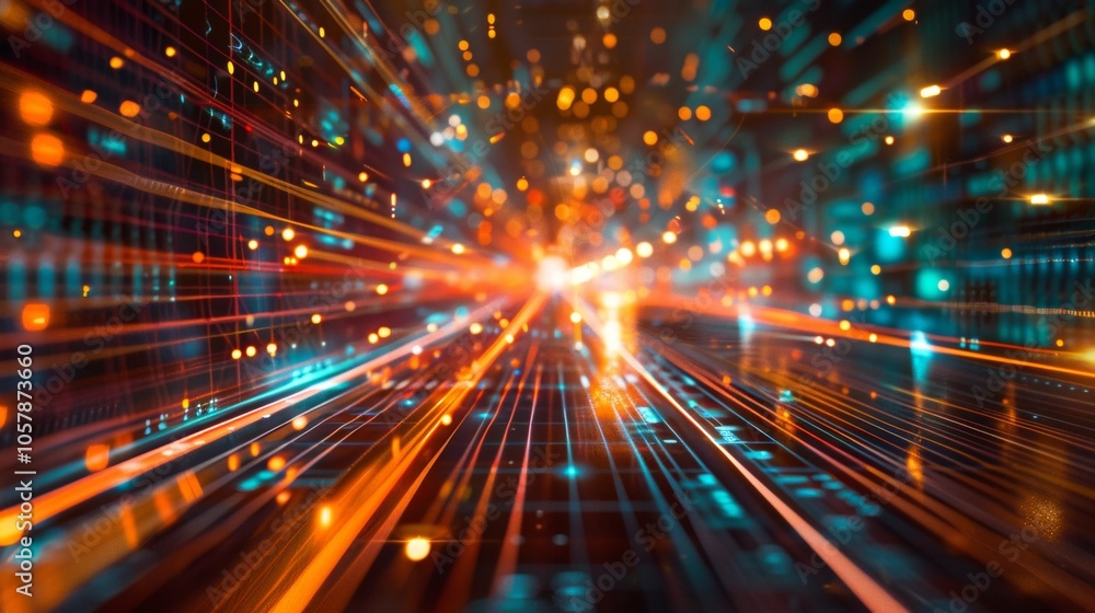 Fototapeta premium Abstract digital technology background with dynamic light effects