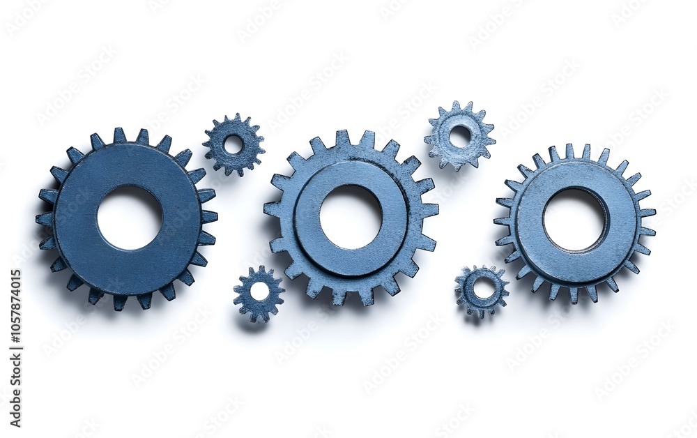 A collection of blue gears arranged in various sizes on a white background, symbolizing mechanics and engineering. A collection of blue gears arranged in various sizes on a white background, symbolizing mechanics and engineering.