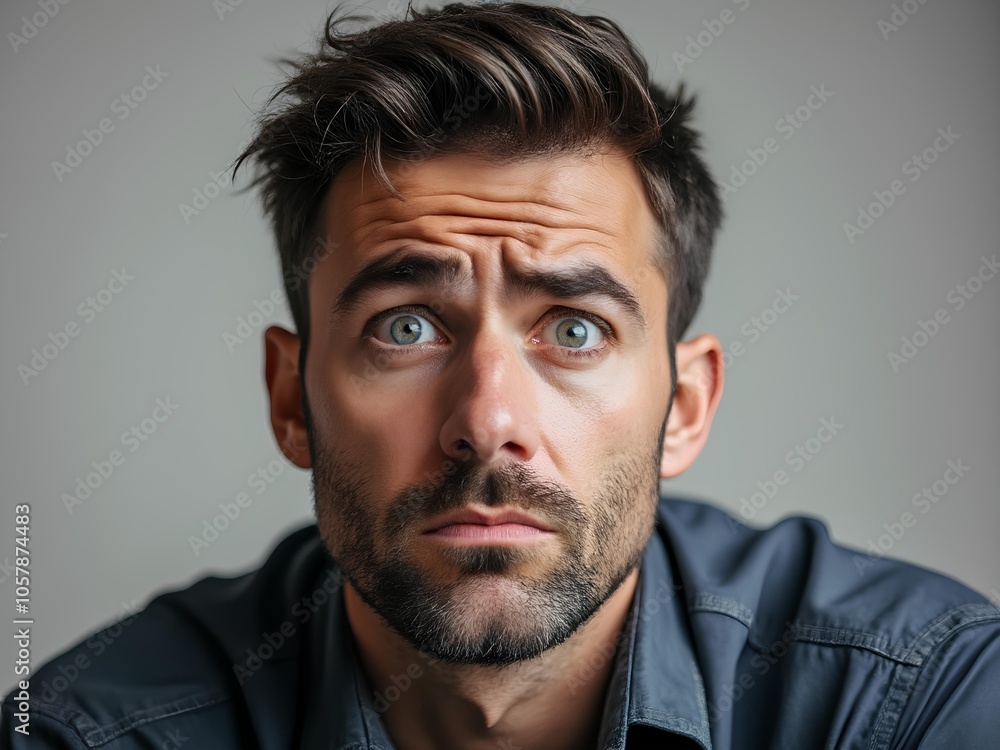 Worried facial expression of Caucasian man Worried facial expression of Caucasian man