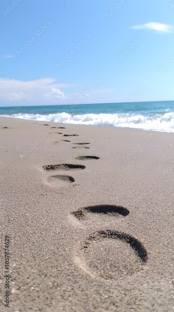 Tranquil Footsteps on a Sandy Beach Shoreline Tranquil Footsteps on a Sandy Beach Shoreline