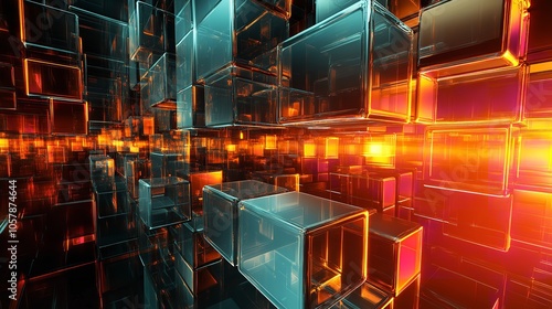  3D Abstract Technology Background with Fractal Glass photo