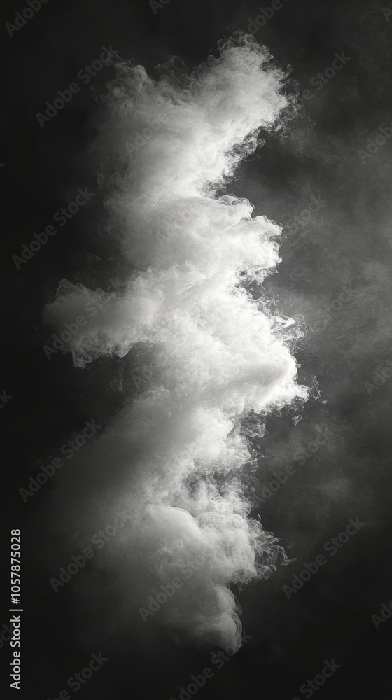 A cloud of thick white smoke rises and twists, creating intricate patterns against a dark backdrop A cloud of thick white smoke rises and twists, creating intricate patterns against a dark backdrop