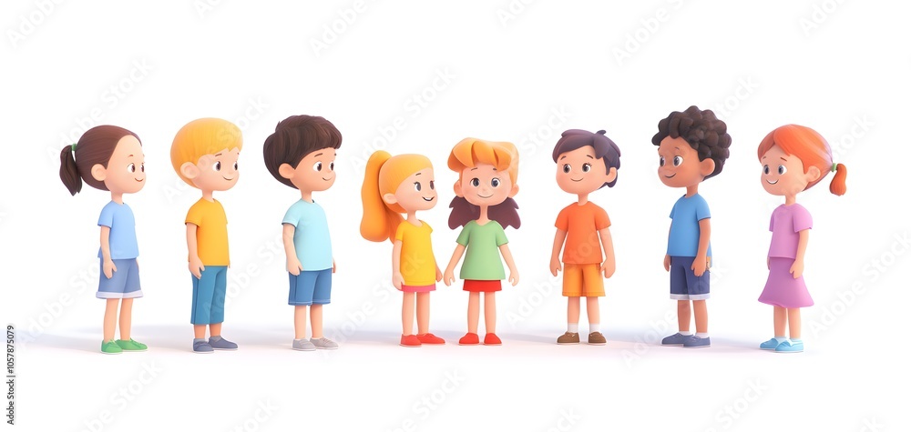 A diverse group of animated kids standing together, showcasing friendship and fun in a playful and colorful style. A diverse group of animated kids standing together, showcasing friendship and fun in a playful and colorful style.