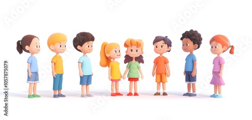 A diverse group of animated kids standing together, showcasing friendship and fun in a playful and colorful style.