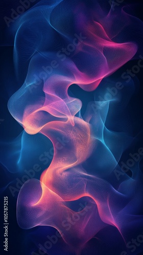 Ethereal abstract design featuring flowing colors in vibrant hues against a d...