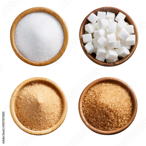 Set of white and brown sugar, isolated on white background, cutout 