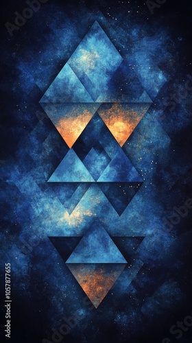 Blue geometric pattern created with bold shapes on a textured dark background