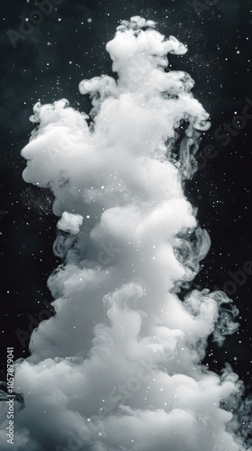 A cloud of thick white smoke rises and twists, creating intricate patterns ag...