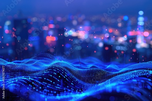 Smart city technology with big data and digital connections.