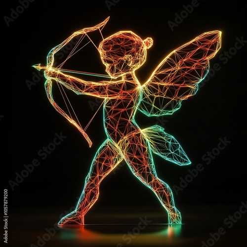 Obraz na płótnie cupid made of neon triangular 3D polygons w salonie