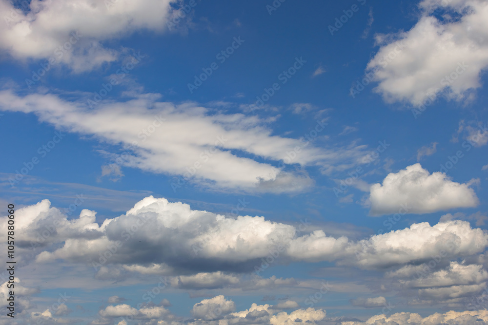 Majestic Cumulus Clouds Floating Across Vibrant Blue Sky Illuminating Summer Day Atmosphere Cloudscape Concept