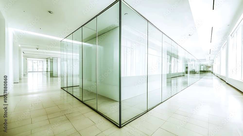 Modern Minimalistic Concrete Coworking Office room with Blank Walls, High Ceilings,and Mockup Frame Modern Minimalistic Concrete Coworking Office room with Blank Walls, High Ceilings,and Mockup Frame