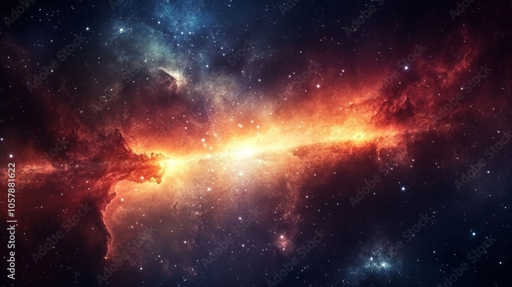 Obraz premium A space themed background with bright stars, galaxies and nebulae on a dark sky, giving off a magical feeling.