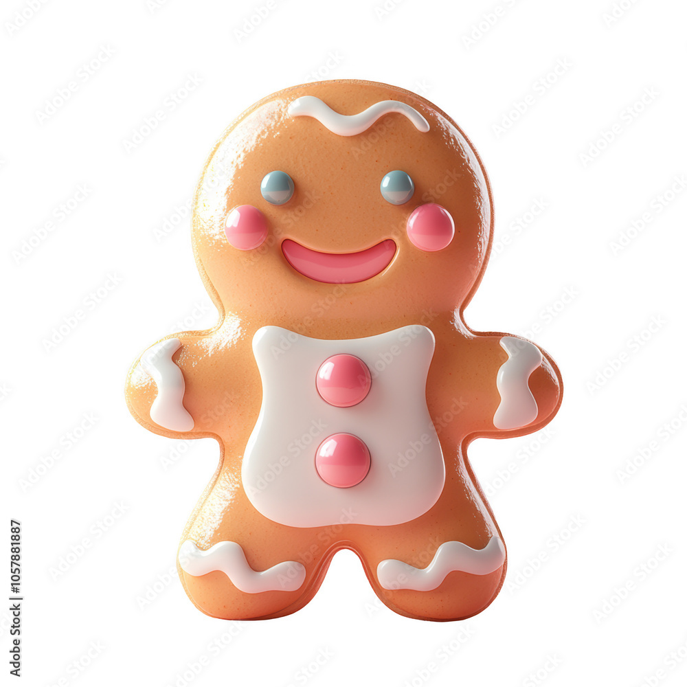 Naklejka premium gingerbread man with a rounded soft body decorated on isolate transparency background, PNG