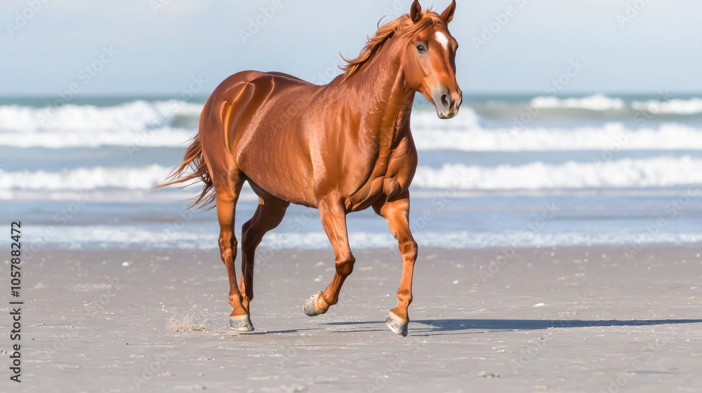 Majestic Horse Running Along Beach with Crashing Waves - Capturing Spirit of Adventure and Connection to Nature Majestic Horse Running Along Beach with Crashing Waves - Capturing Spirit of Adventure and Connection to Nature