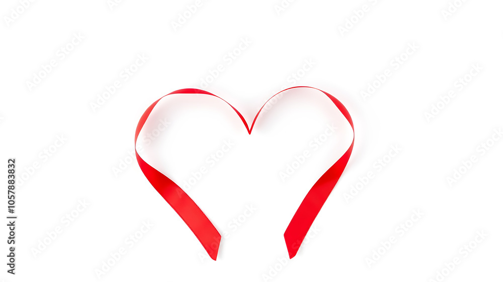 Minimalist red ribbon heart isolated on white background. Generative AI Minimalist red ribbon heart isolated on white background. Generative AI
